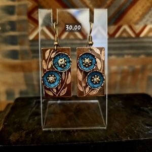 Hand Craftedby Me, Artisan Patina and Copper Floral Earrings